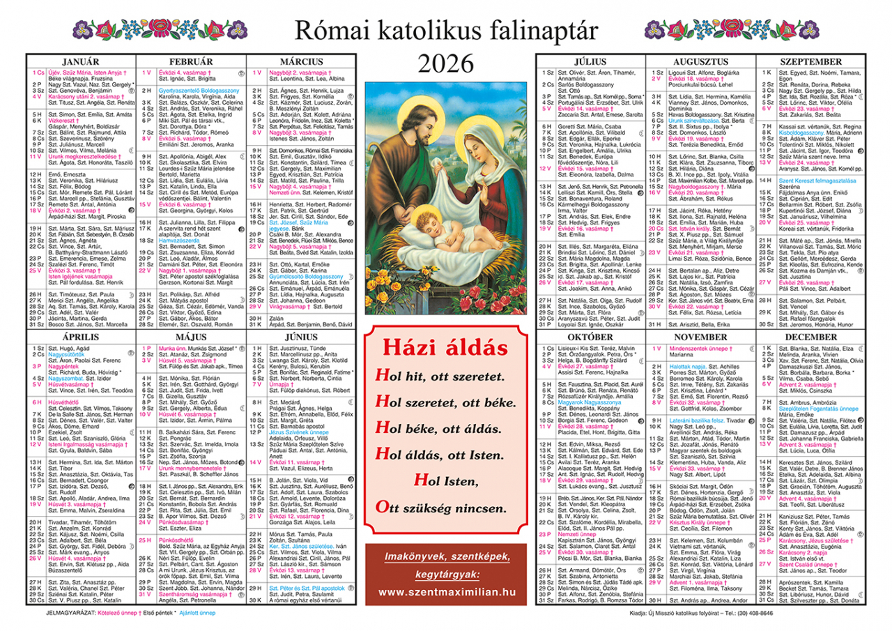 Egylapos falinaptár 2026